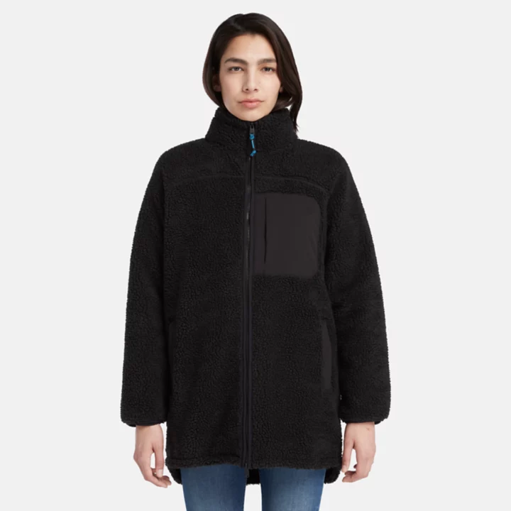 Long Fleece Jacket for Women in Black