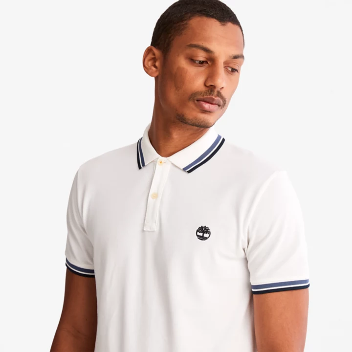 Millers River Tipped Polo Shirt for Men in White