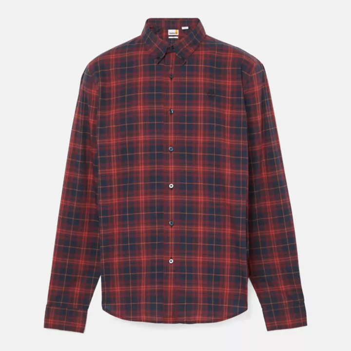 Stretch Poplin Tartan Shirt for Men in Burgundy