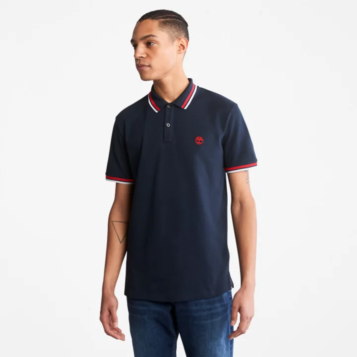 Millers River Tipped Polo Shirt for Men in Navy