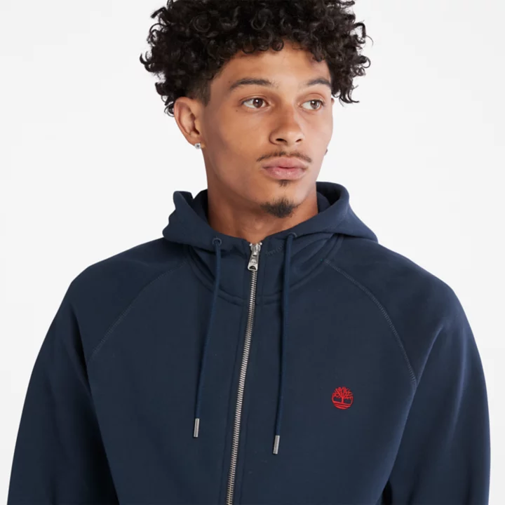Exeter River Zip-Front Fleece Hoodie for Men in Navy