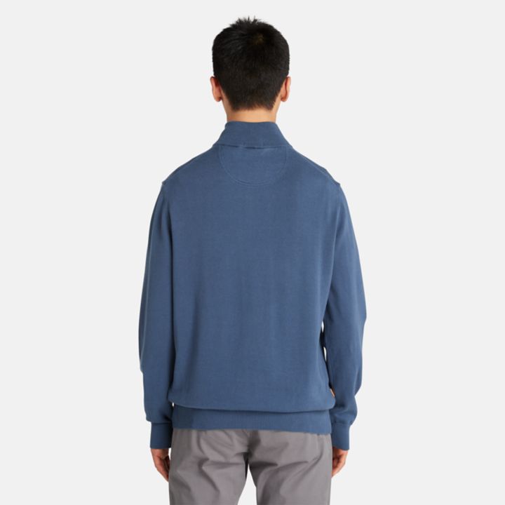 Williams River Quarter-Zip Cotton Jumper for Men in Blue