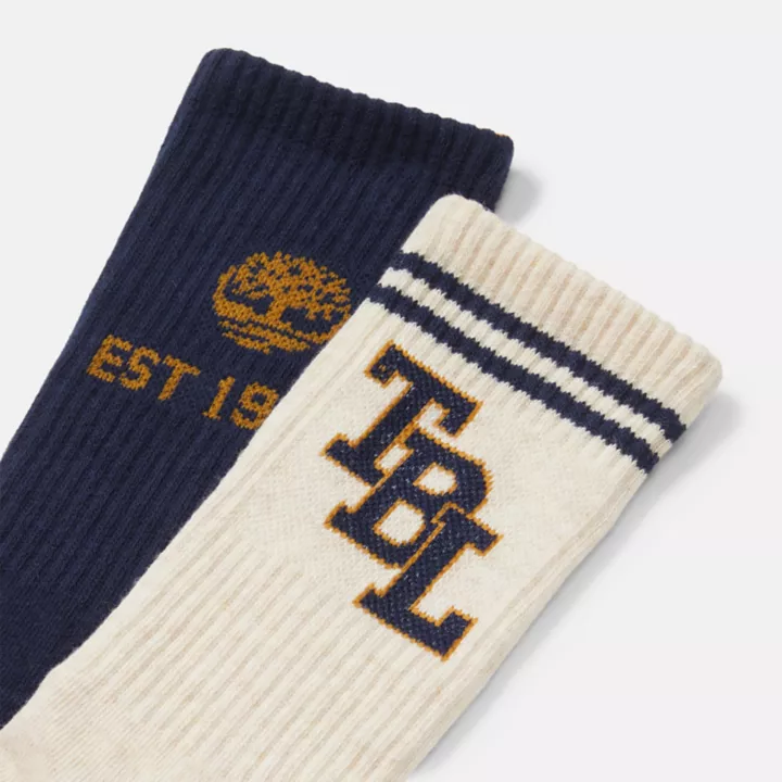 All Gender 2 Pack Throwback Lock-Up Crew Socks in Navy/Beige