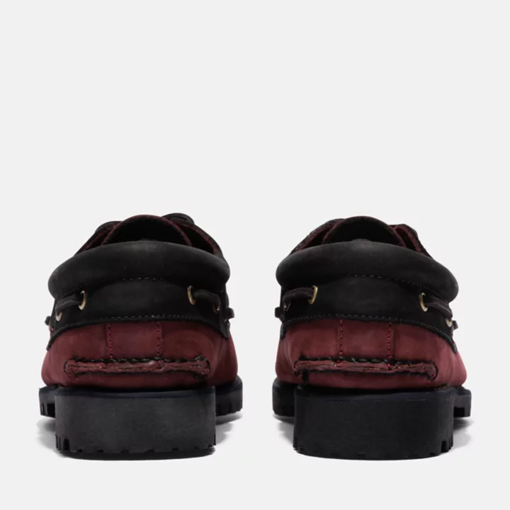 3-Eye Lug Handsewn Boat Shoe for Men in Burgundy and Black