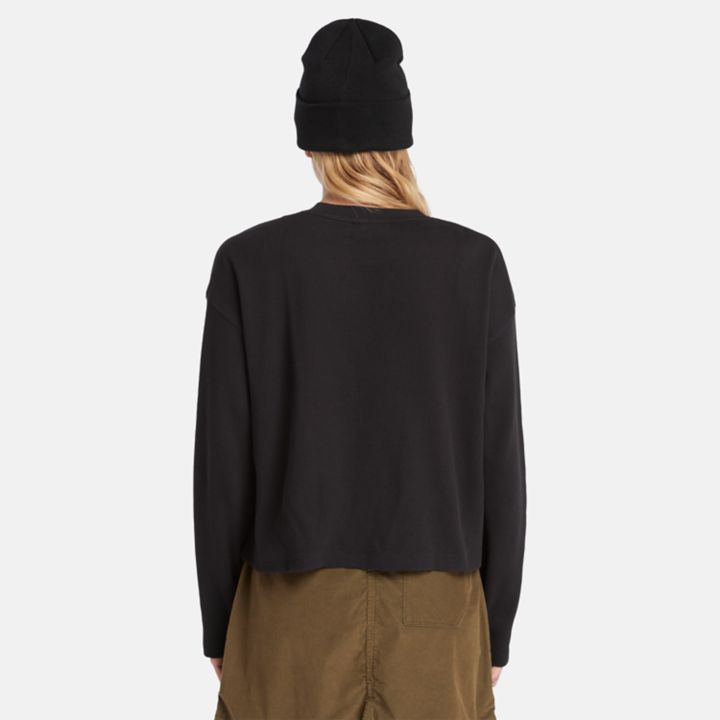 Long Sleeve Waffle T-Shirt for Women in Black