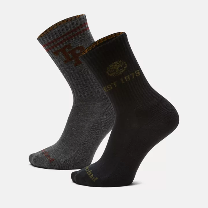All Gender 2 Pack Throwback Lock-Up Crew Socks in Dark Grey/Black