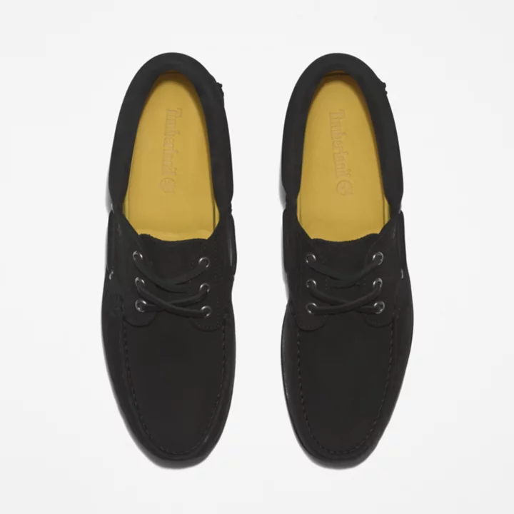 3-Eye Lug Handsewn Boat Shoe for Men in Black
