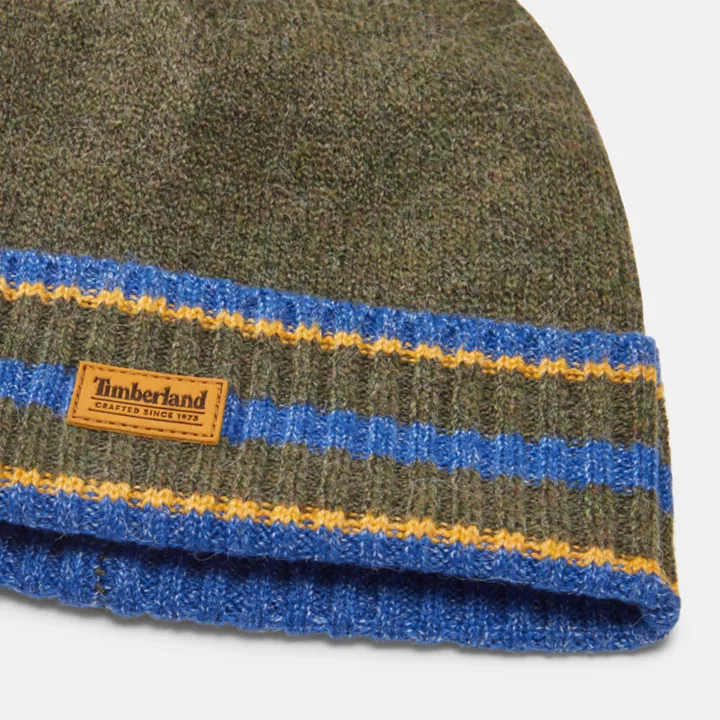 Watch Cap with Striped Cuff for Men in Dark Green