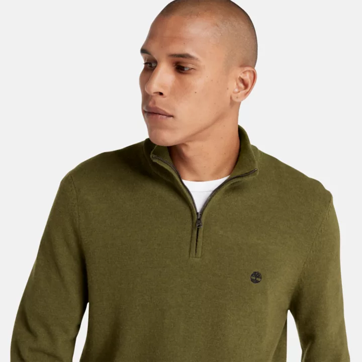 Cohas Brook Zip-Neck Jumper for Men in Green