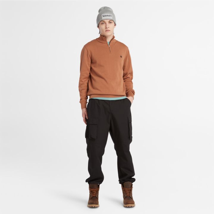 Williams River Quarter-Zip Cotton Jumper for Men in Brown