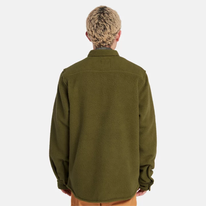 Utility High-Pile Fleece Overshirt for Men in Green