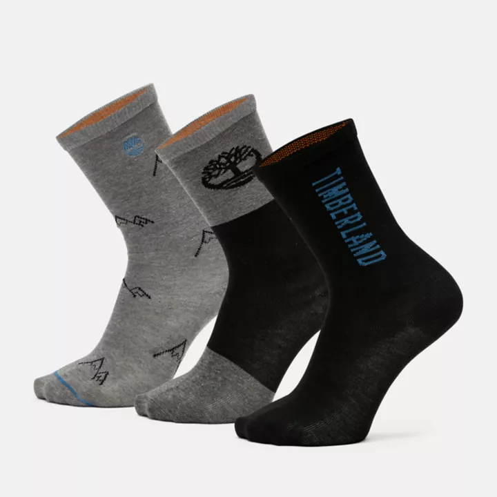 All Gender 3 Pack Fresh Mountain Crew Gift Box in Black/Grey