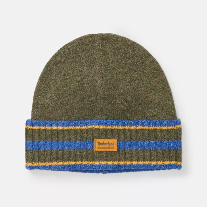 Watch Cap with Striped Cuff for Men in Dark Green