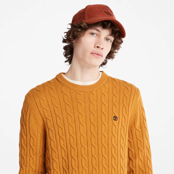 Phillips Brook Cable-knit Crew Jumper for Men in Dark Yellow
