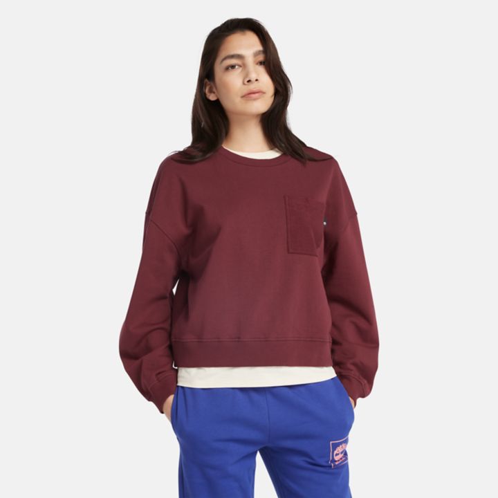 Textured Crew Sweatshirt for Women in Burgundy