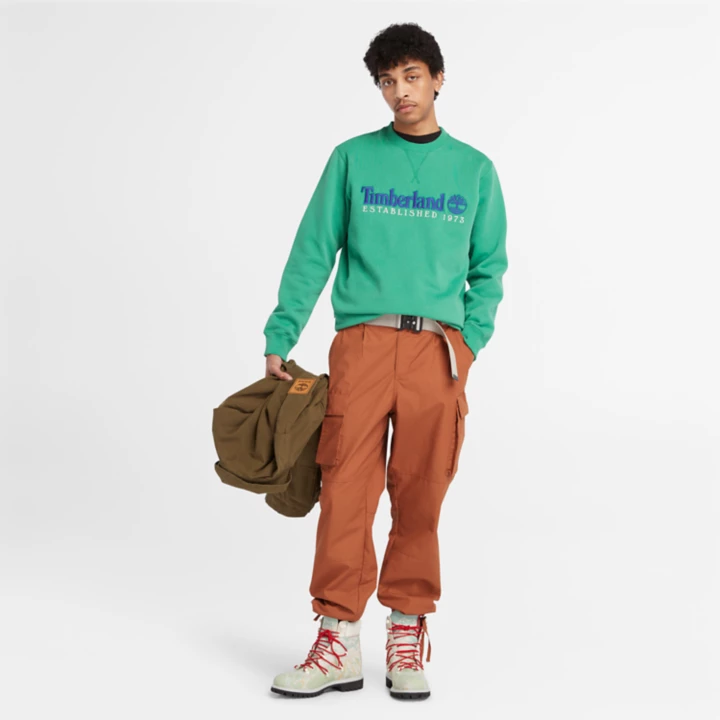 Est. 1973 Logo Crew Sweatshirt for Men in Green