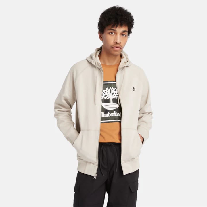 Exeter River Zip-Front Fleece Hoodie for Men in Beige