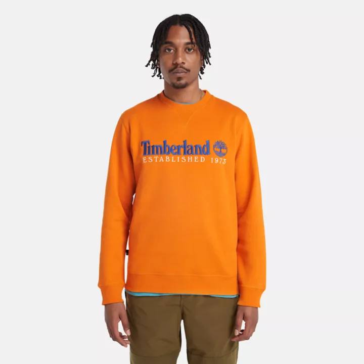 Est. 1973 Logo Crew Sweatshirt for Men in Orange