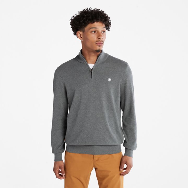 Williams River Quarter-Zip Cotton Jumper for Men in Dark Grey