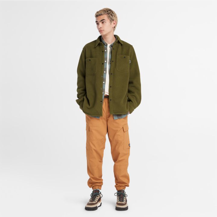 Utility High-Pile Fleece Overshirt for Men in Green