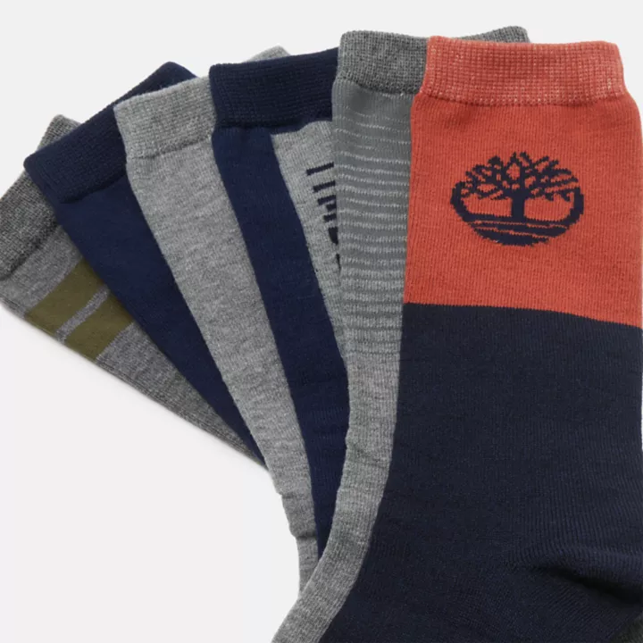 Six Pair Pack Mix-up Crew Socks Gift Set in Navy/Grey