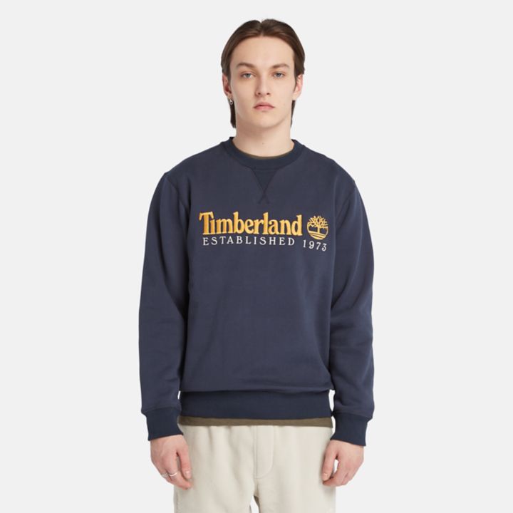 Est. 1973 Logo Crew Sweatshirt for Men in Navy