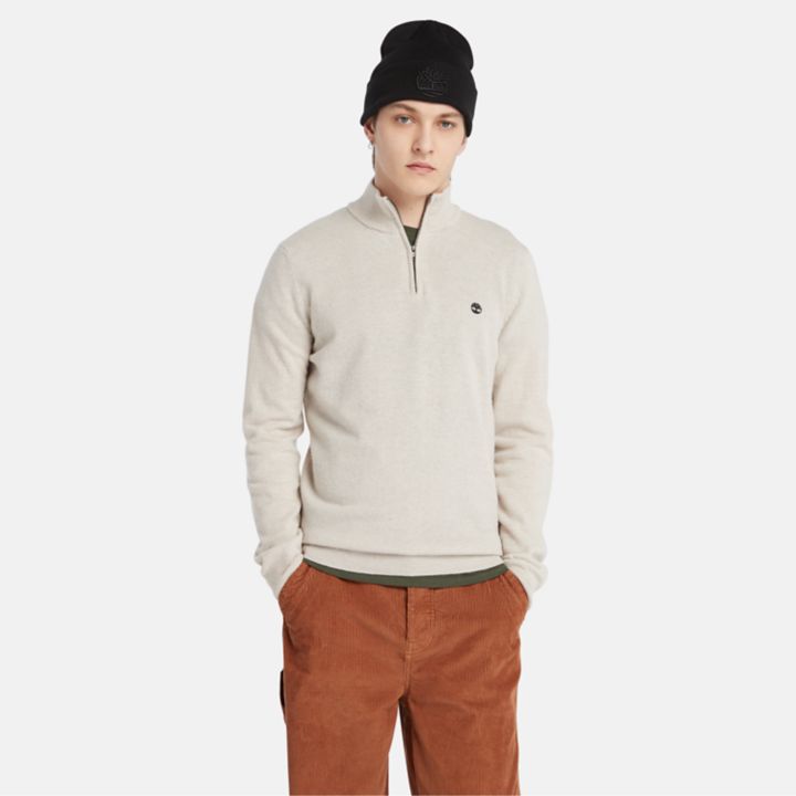 Cohas Brook Zip-Neck Jumper for Men in Beige