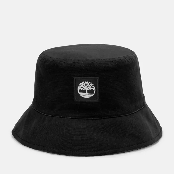 Reversible Bucket Hat with High Pile Fleece Lining in Black