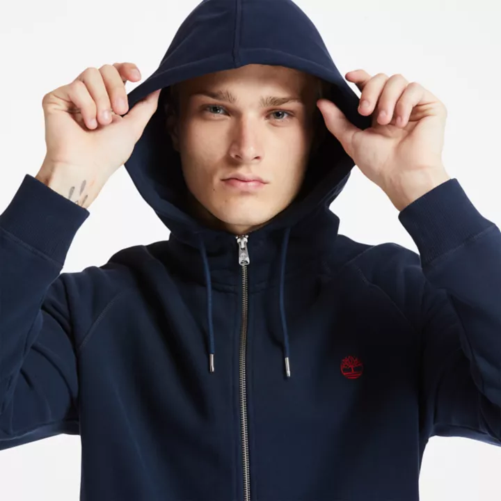 Exeter River Zip-Front Fleece Hoodie for Men in Navy