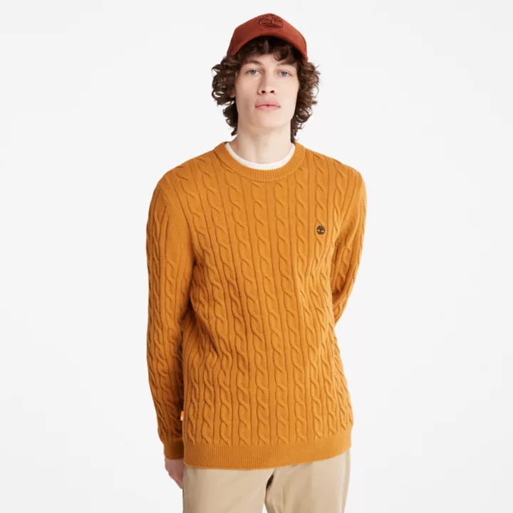 Phillips Brook Cable-knit Crew Jumper for Men in Dark Yellow