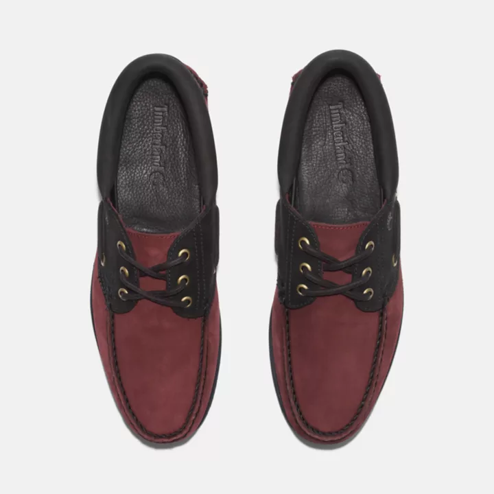 3-Eye Lug Handsewn Boat Shoe for Men in Burgundy and Black