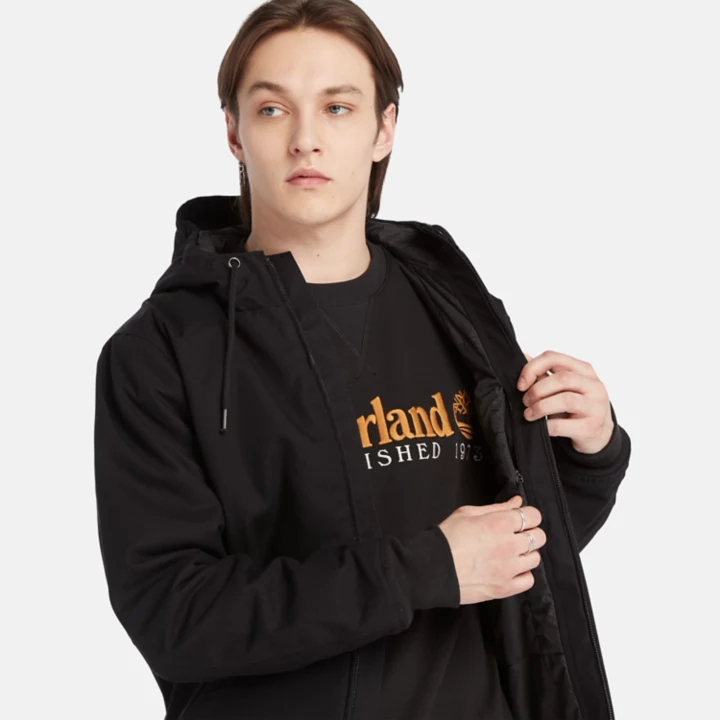 Insulated Canvas Hooded Bomber Jacket for Men in Black