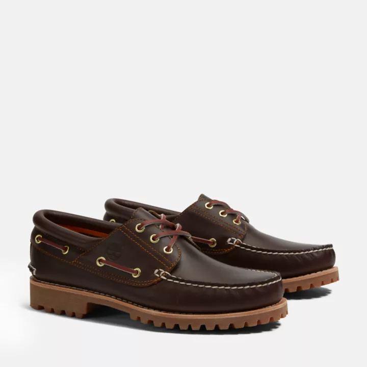 3-Eye Lug Handsewn Boat Shoe for Men in Brown