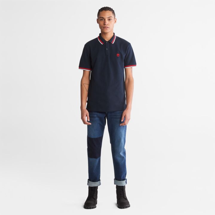 Millers River Tipped Polo Shirt for Men in Navy