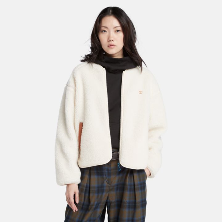 Fleece Bomber Jacket for Women in Beige