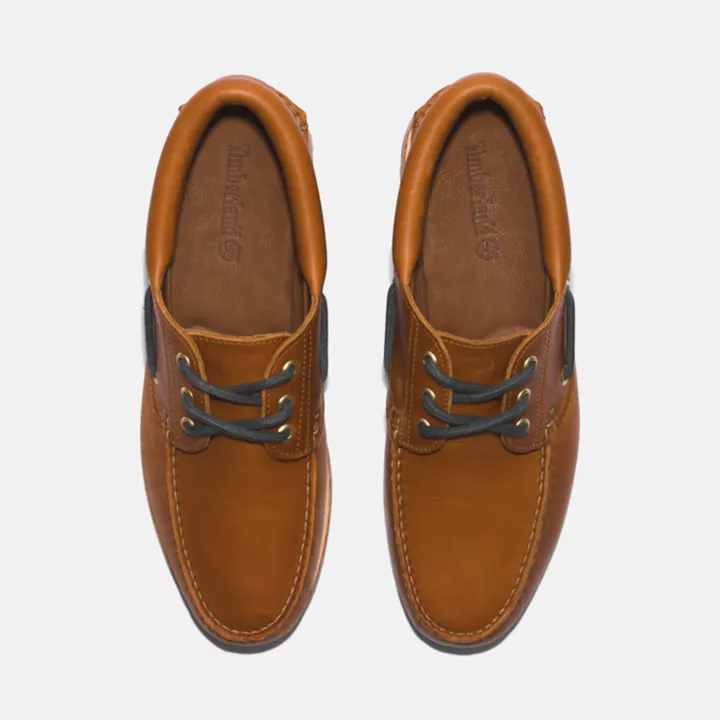 3-Eye Lug Handsewn Boat Shoe for Men in Brown