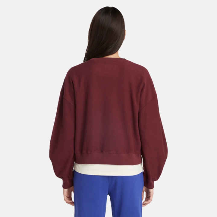 Textured Crew Sweatshirt for Women in Burgundy