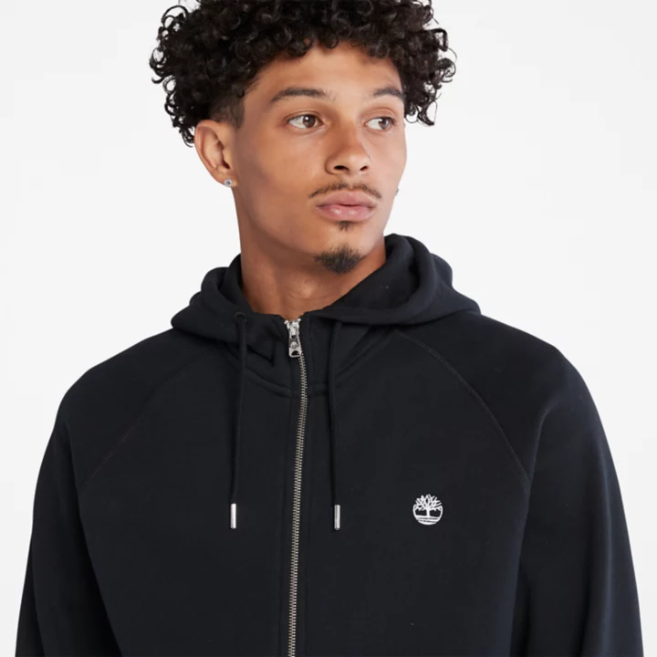 Exeter River Zip-Front Fleece Hoodie for Men in Black