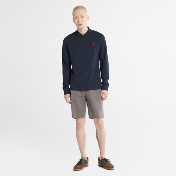 Millers River Long-Sleeve Pique Polo Shirt for Men in Navy