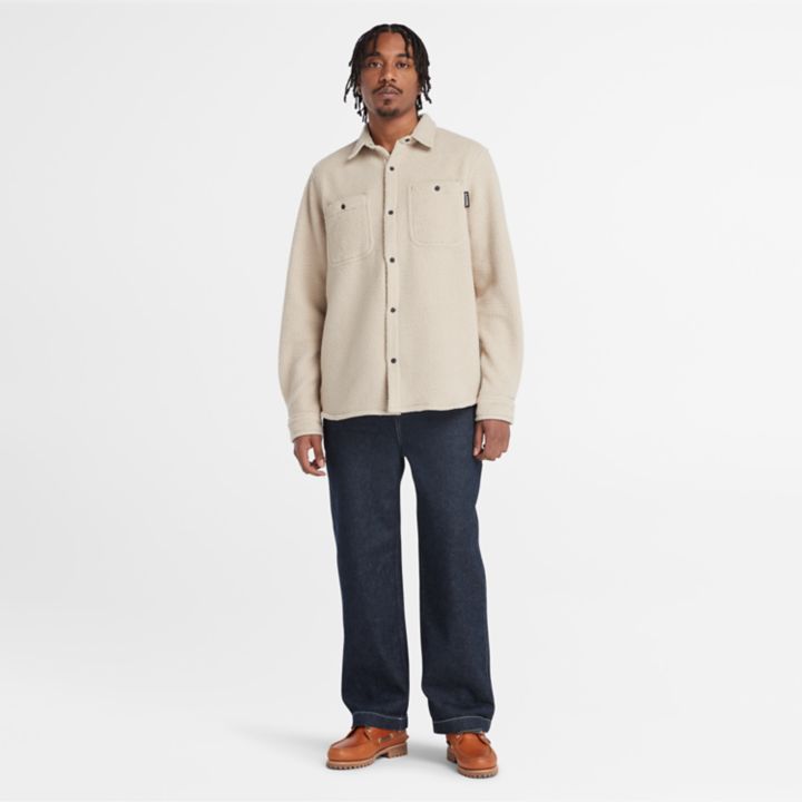 Utility High-Pile Fleece Overshirt for Men in Beige