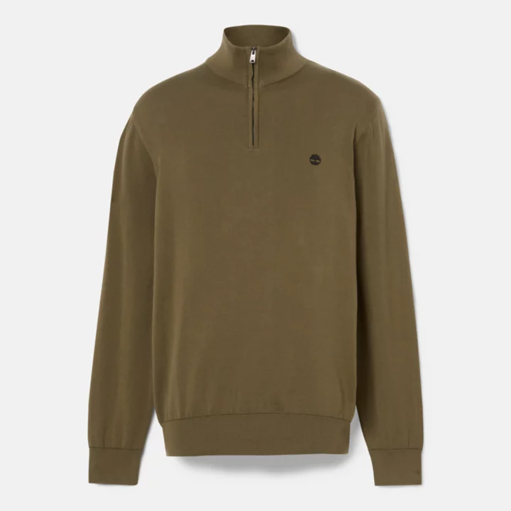 Williams River Quarter-Zip Cotton Jumper for Men in Dark Green