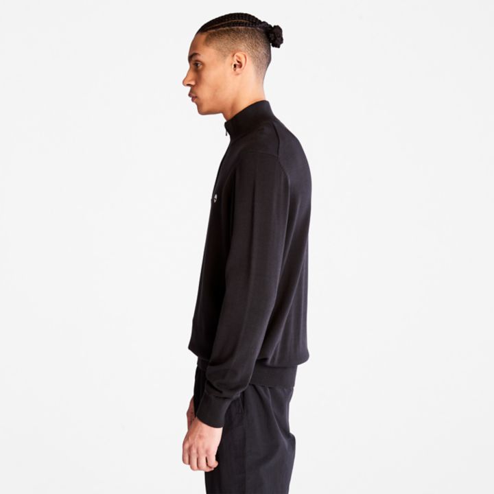 Williams River Quarter-Zip Cotton Jumper for Men in Black