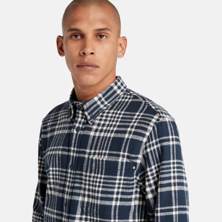 Heavy Flannel Check Shirt for Men in Navy