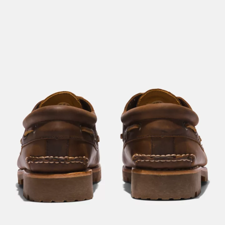 3-Eye Lug Handsewn Boat Shoe for Men in Dark Brown