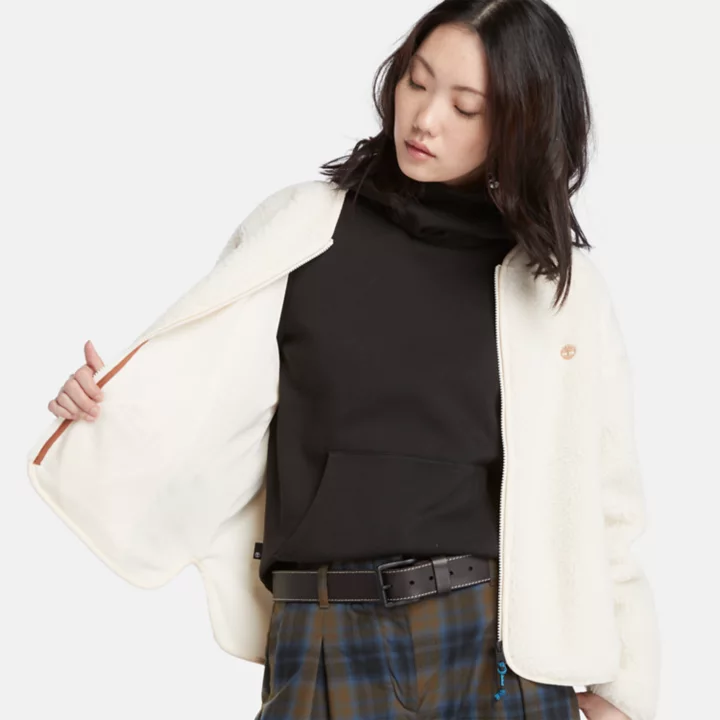 Fleece Bomber Jacket for Women in Beige