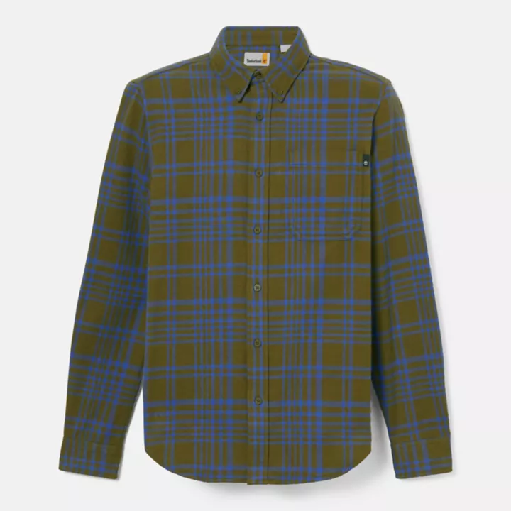 Heavy Flannel Check Shirt for Men in Dark Green