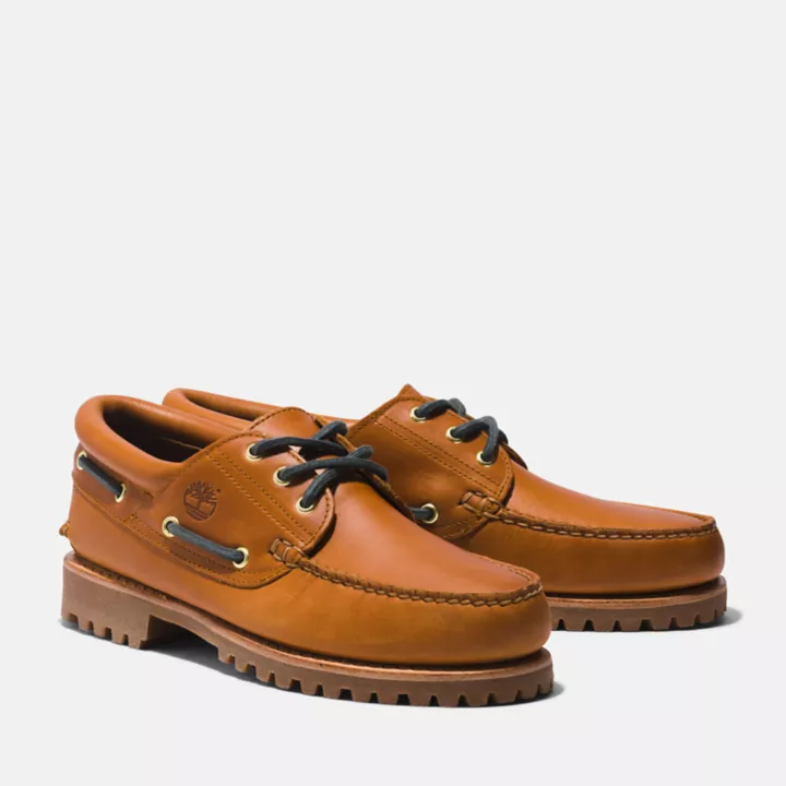 3-Eye Lug Handsewn Boat Shoe for Men in Brown