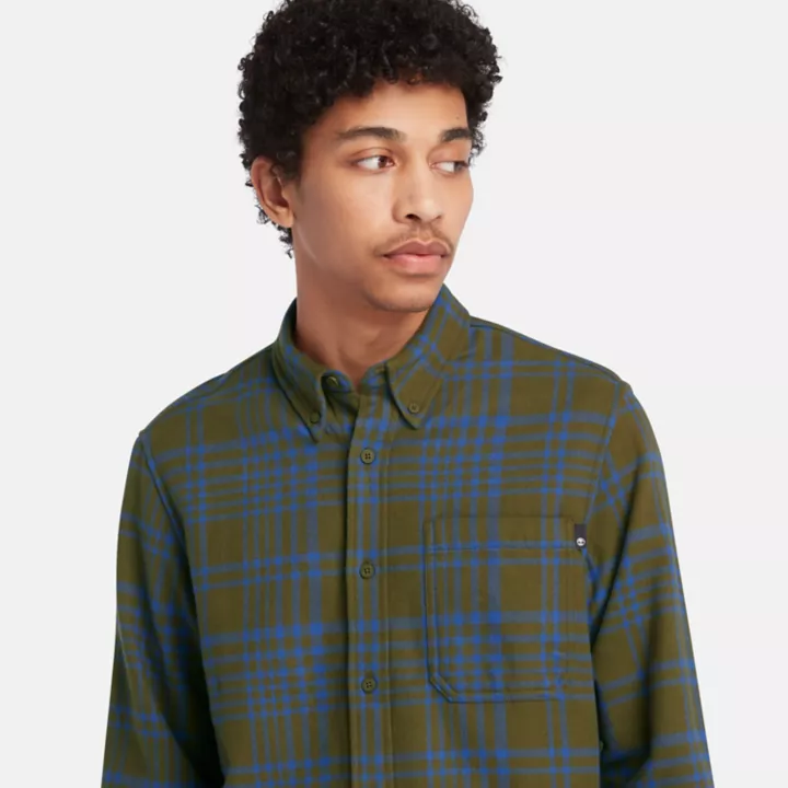 Heavy Flannel Check Shirt for Men in Dark Green