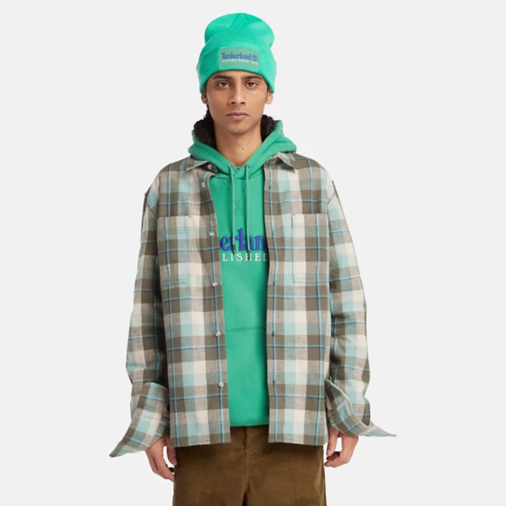 Windham Flannel Shirt for Men in Teal/Grey/White