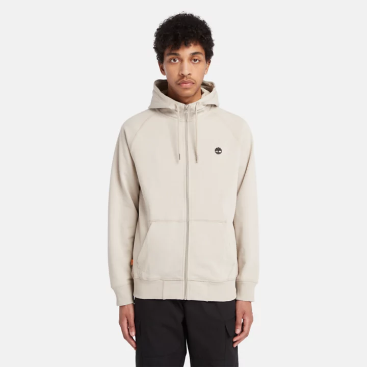 Exeter River Zip-Front Fleece Hoodie for Men in Beige